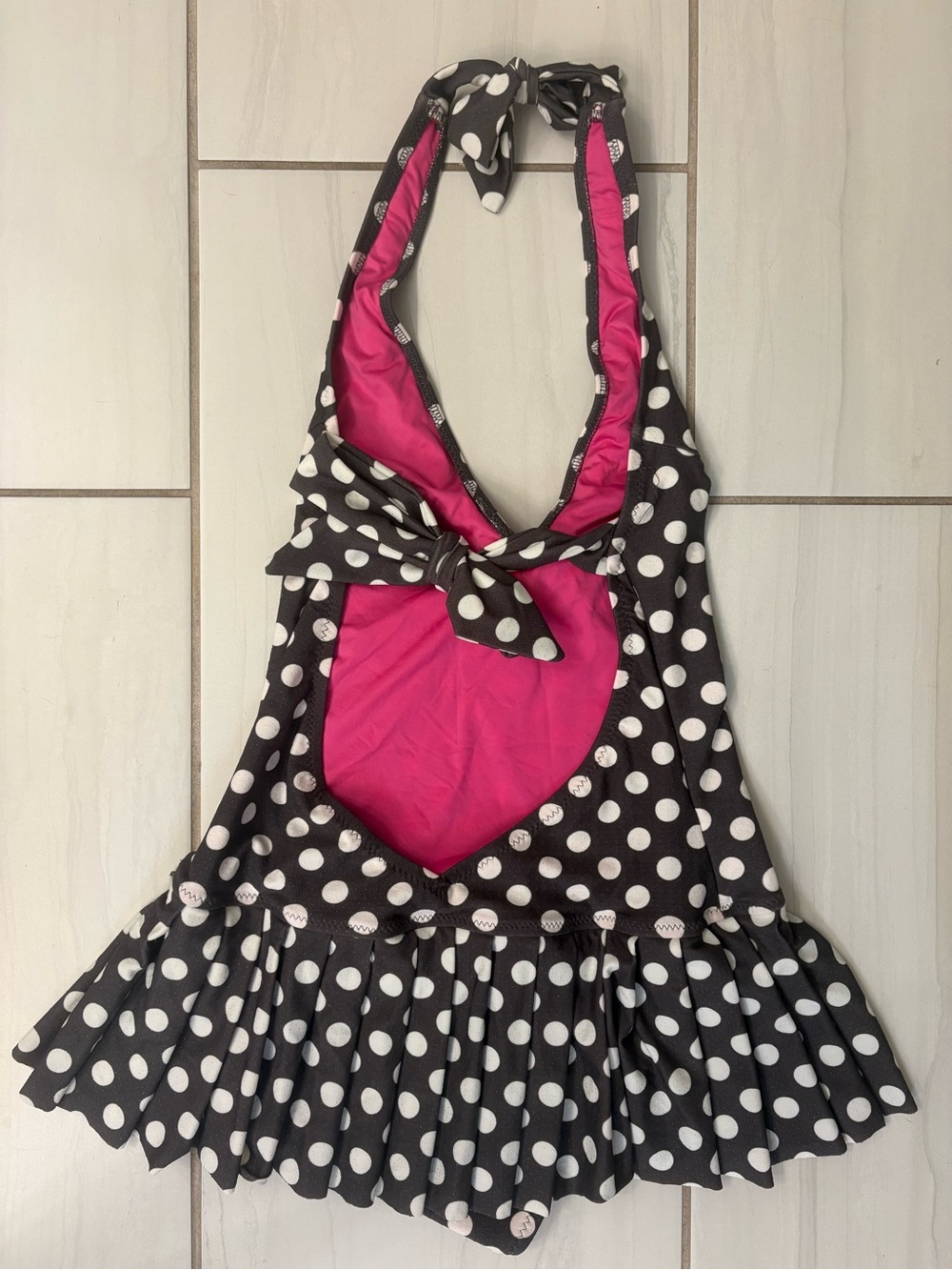 Betsey Johnson Vintage Y2K Polkadot Halter Swimdress with Pink Bow - Picture 2 of 4